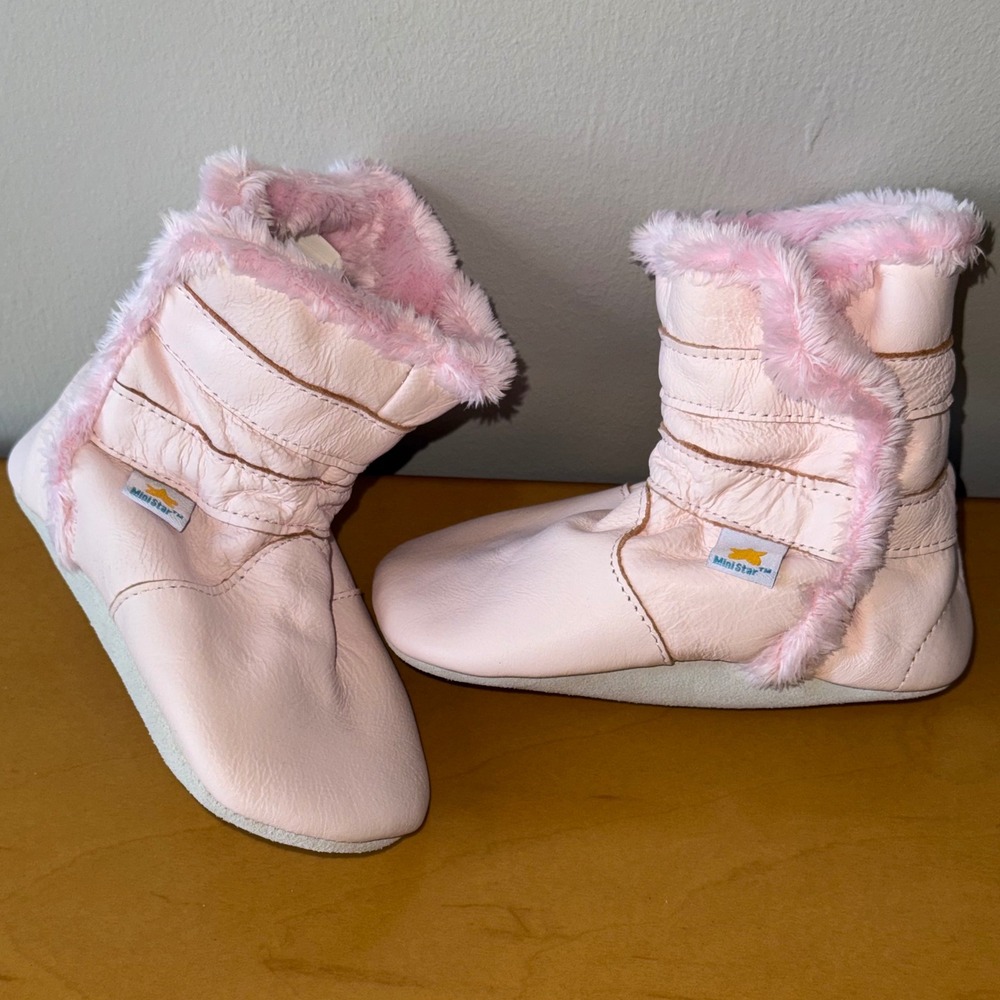 Ministar Leather Boots Infant XL 18-24m‎ Pink New Faux Fur Trim Bobux Booties